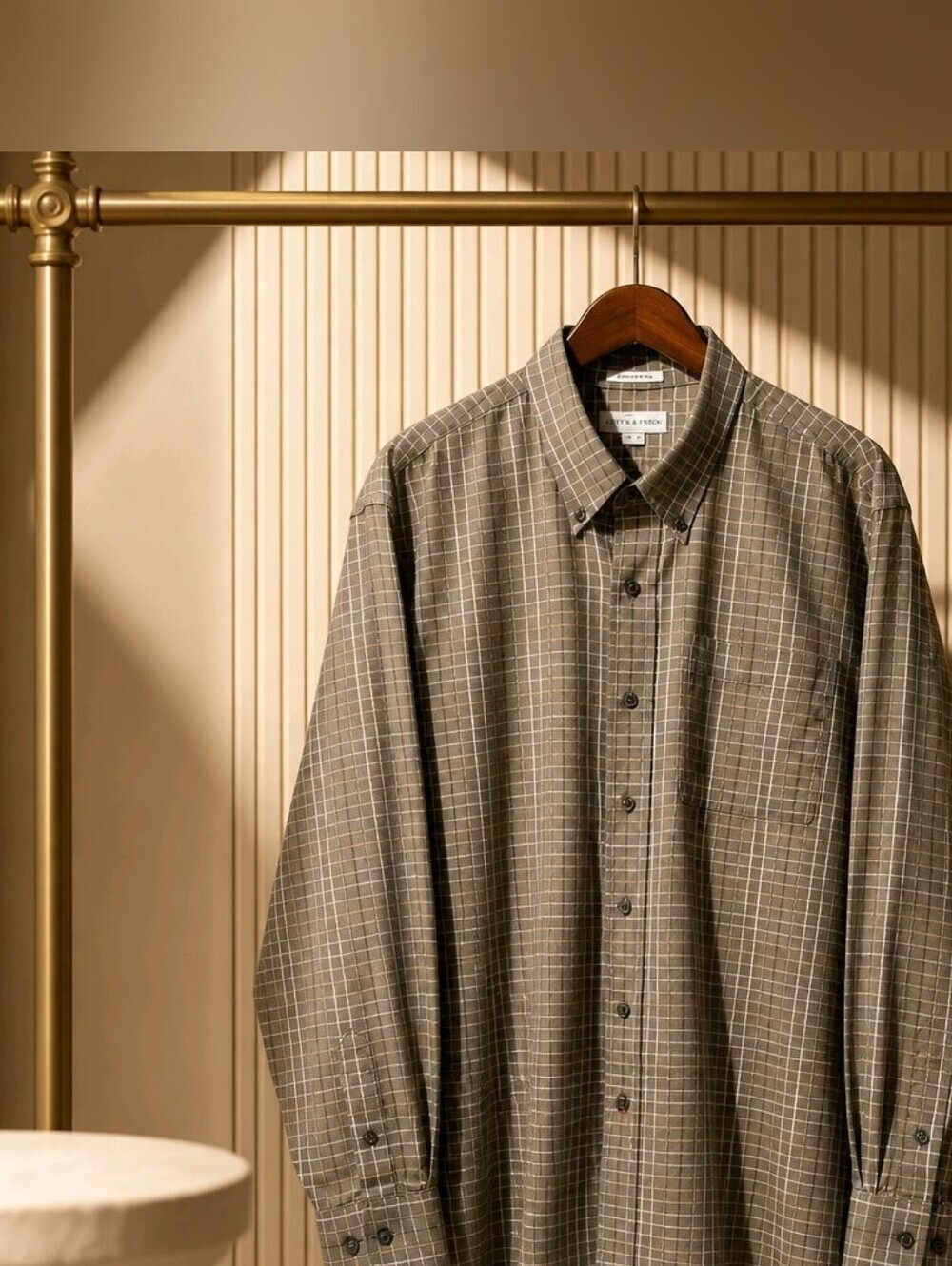 Cutter & Buck Men's Green Tan White Windowpane Button-Down Shirt Sz XL